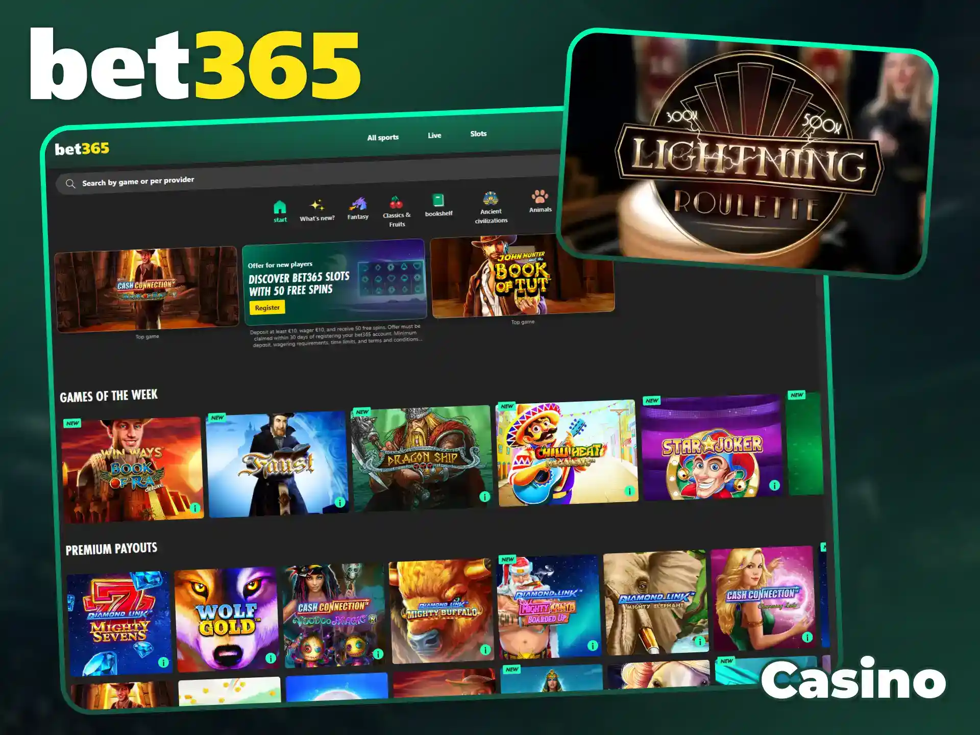 Experience the thrill of top tier games at official Bet365 casino.